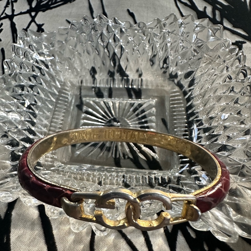 Vintage Casini & Gori burgundy snakeskin 24k gold plated bracelet